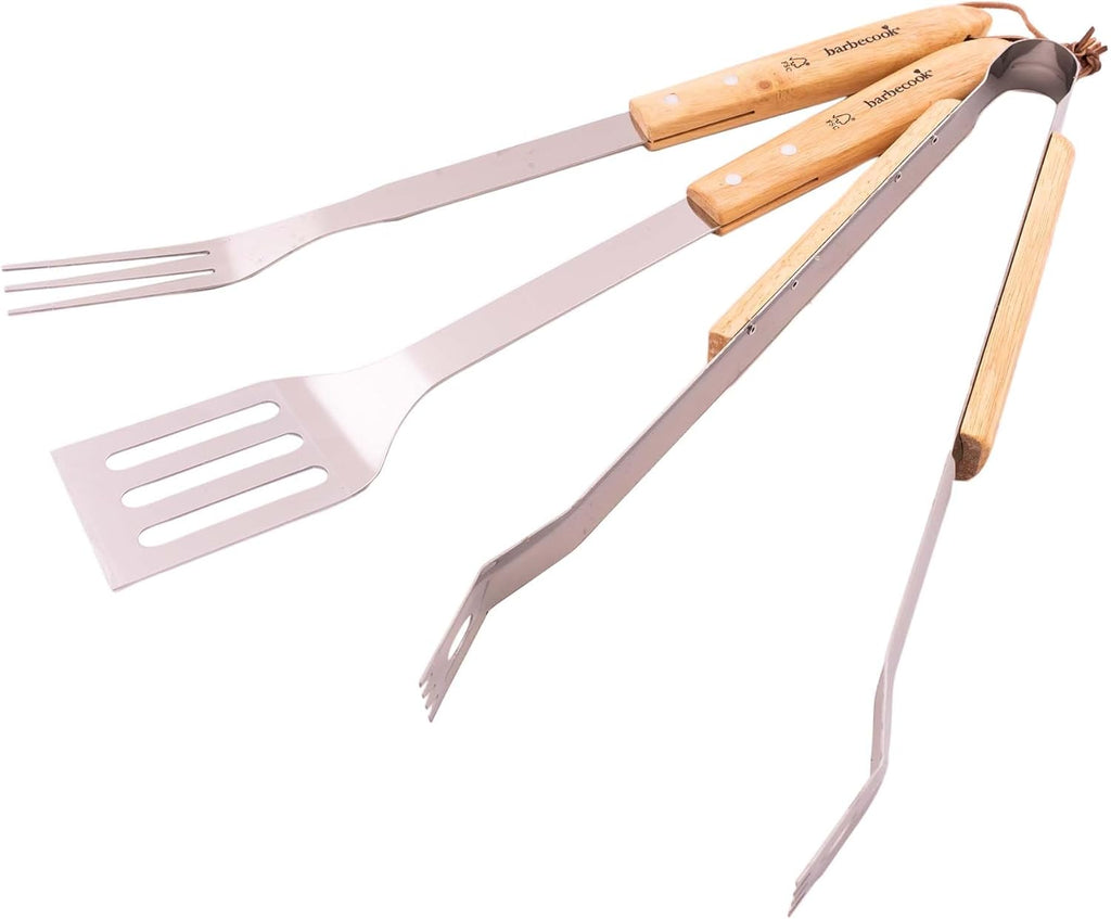 Barbecook Barbecueset met spatel, vork en grilltang van roestvrij staal en handvat van berkenhout
