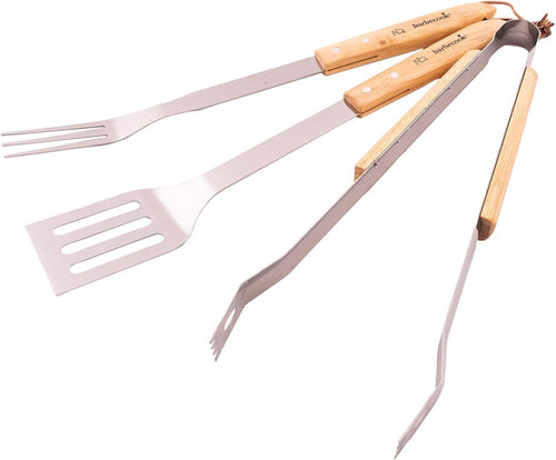 Barbecook Barbecueset met spatel, vork en grilltang van roestvrij staal en handvat van berkenhout