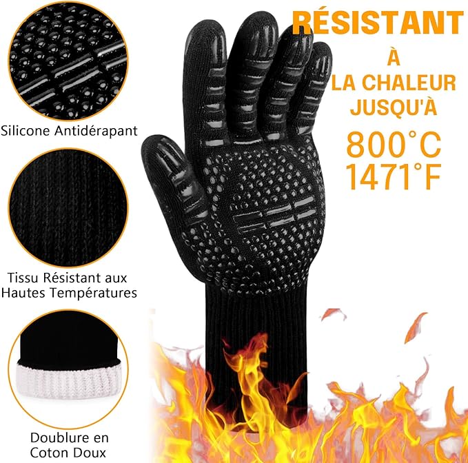 Reinalin Barbecuehandschoenen, ovenhandschoenen hittebestendig tot 800 °C, antislip siliconen grillhandschoenen (L/XL/XXL, goud)