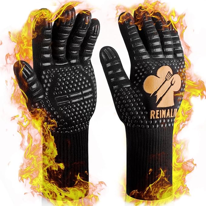 Reinalin Barbecuehandschoenen, ovenhandschoenen hittebestendig tot 800 °C, antislip siliconen grillhandschoenen (L/XL/XXL, goud)