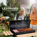 LEHMANN Houtskoolgrill met XL-grillrooster, met twee houten planken, deksel, wielen en niet-verwarmde handgreep