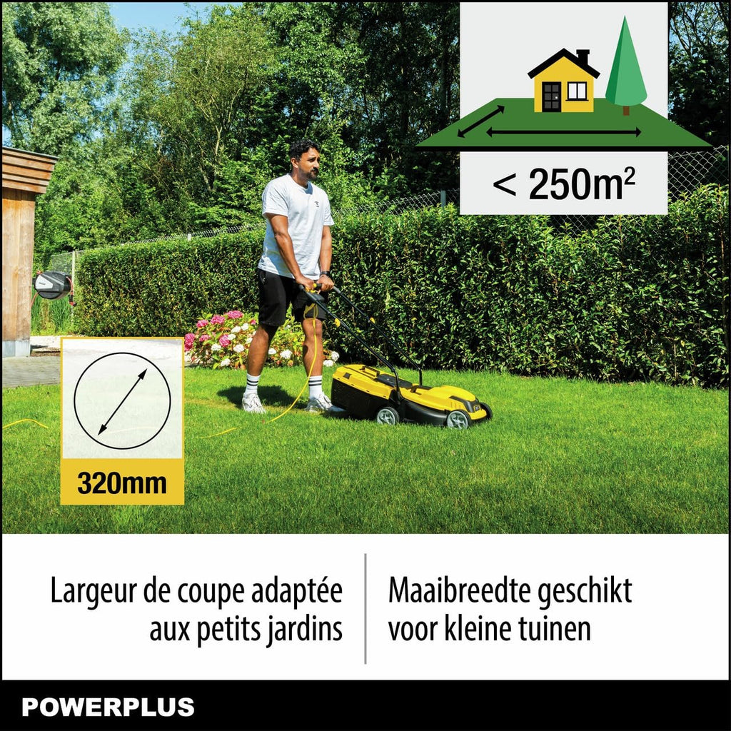 Powerplus POWEG62205 Elektrische grasmaaier, 1300 W, 320 mm Ø, met opvangbak en uitworp achter