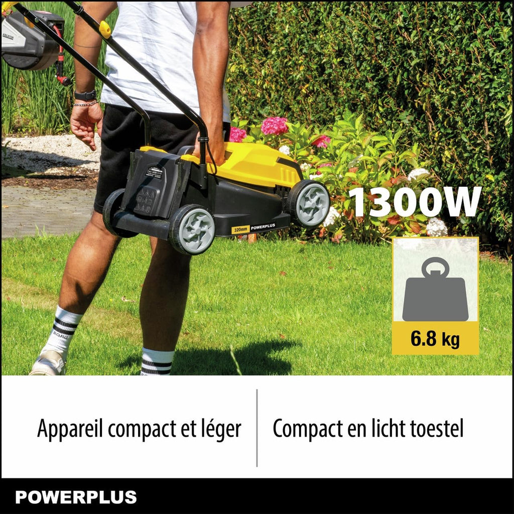 Powerplus POWEG62205 Elektrische grasmaaier, 1300 W, 320 mm Ø, met opvangbak en uitworp achter